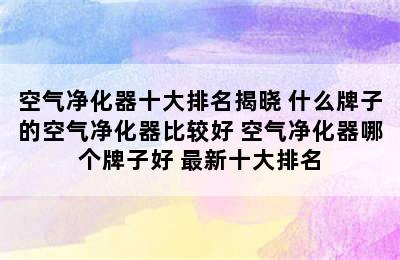 空气净化器十大排名揭晓 什么牌子的空气净化器比较好 空气净化器哪个牌子好 最新十大排名